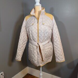 Esprit Diamond Quilted Jacket Yellow and Cream Belted Jacket Size XL